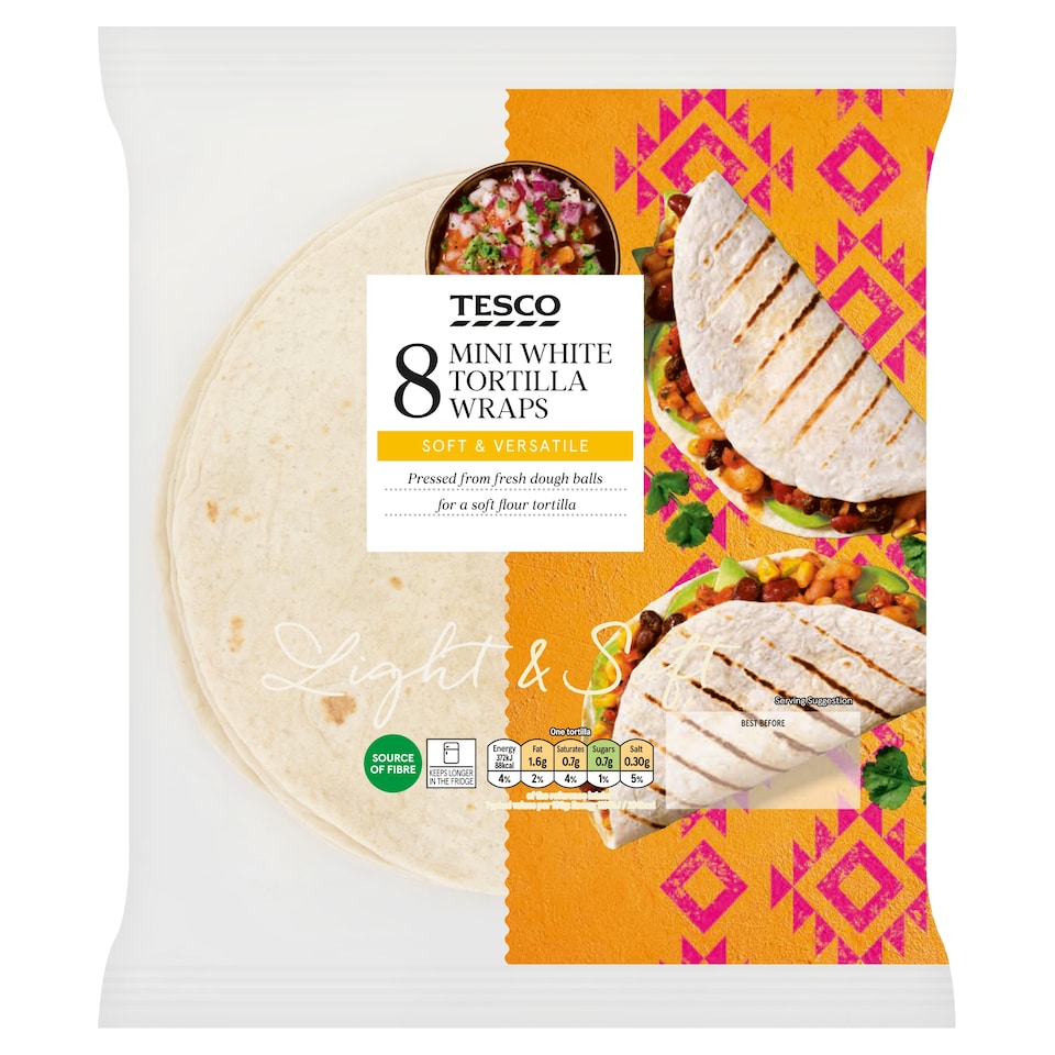 Tesco Mini White Tortilla Wraps Plain 8 Pack