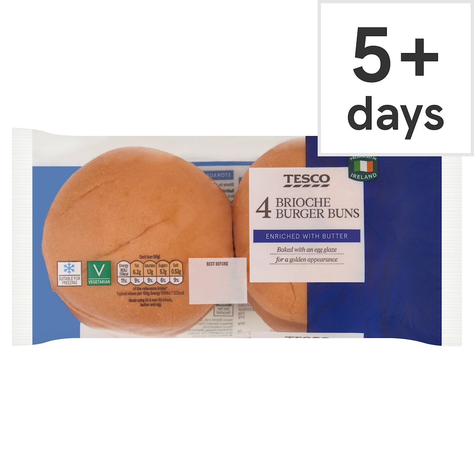 Tesco 4 Brioche Burger Buns 260G