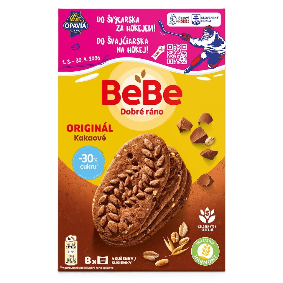 Opavia sušienky kakaové BeBe Dobré Ráno -30% cukru 8 x 50 g  (400 g)