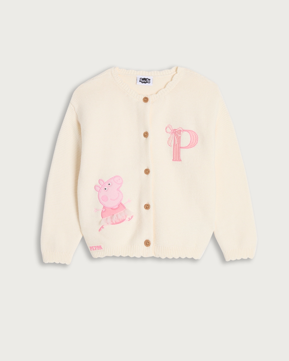 Peppa Pig Textured Pure Cotton Button Up Cardigan in Cream