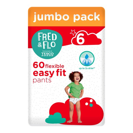 Fred & Flo Easy Fit Pants Jumbo Pack Size 6 60 Pack Tesco Groceries
