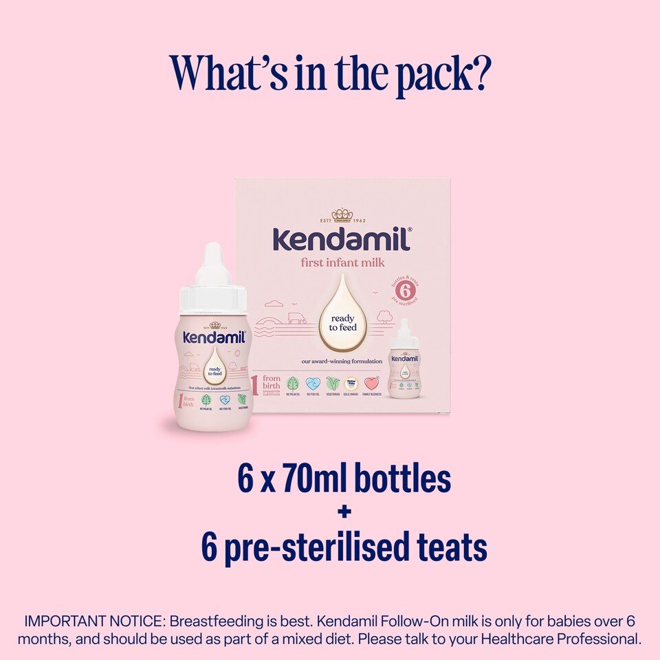 image 1 of Kendamil First Infant Milk Ready to Feed Starter Pack 6 x 70ml