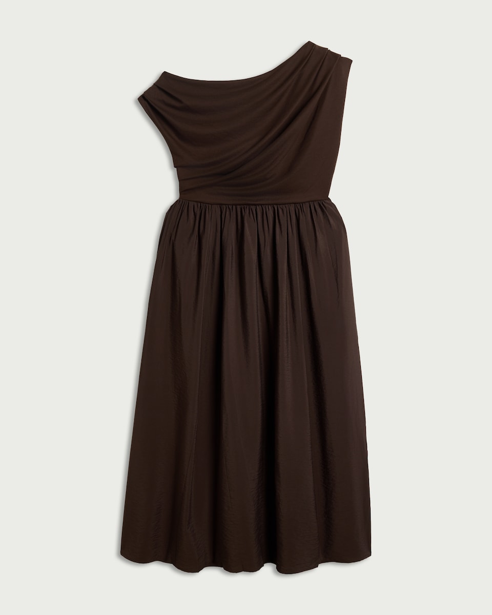 image 1 of F&F Draped Midi Dress in Brown