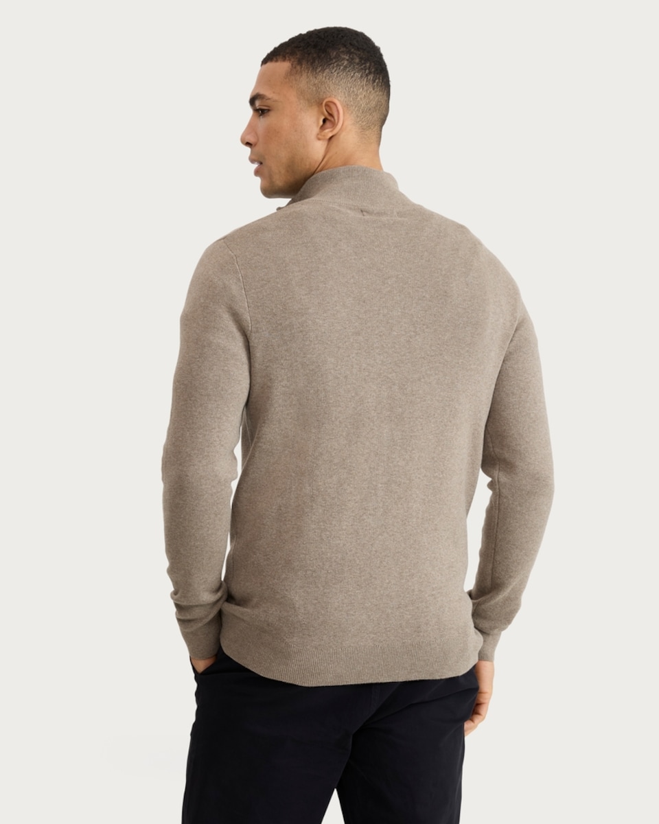 image 1 of F&F Pure Cotton Knitted Half Zip Jumper in Neutral