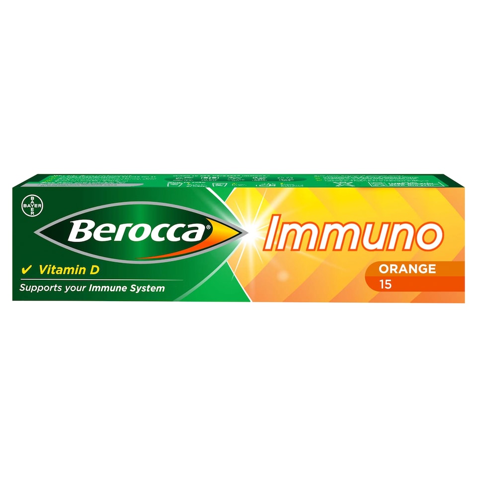 image 1 of Berocca Immuno Vitamin D Effervescent Tablets, Orange Flavour, Sugar Free 15s