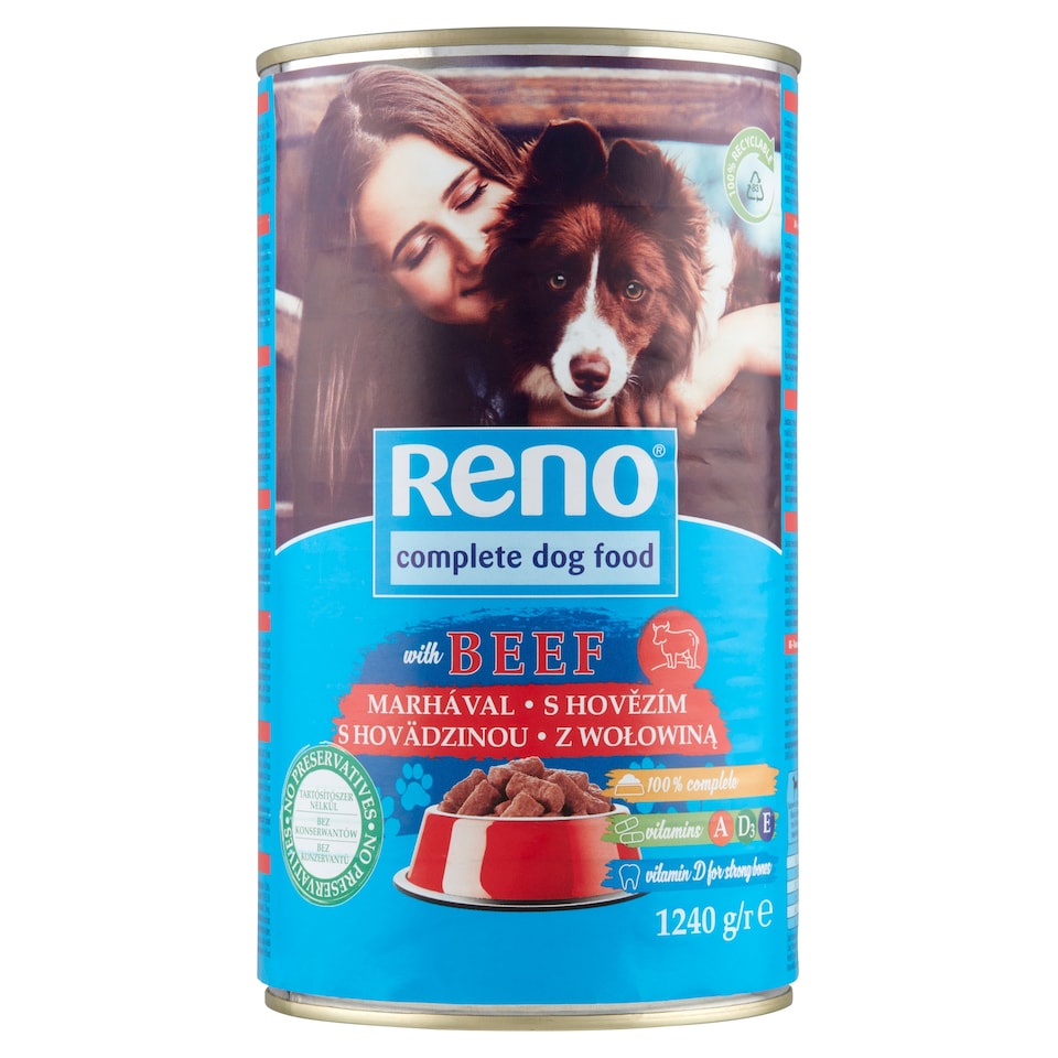image 1 of Reno Wet Dog Food, Chunks for Adult Dogs with Beef in Gravy Can 1240 g