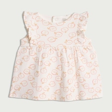 F&F Baby Organic Pure Cotton Apple Print Flutter Sleeved Dress in White