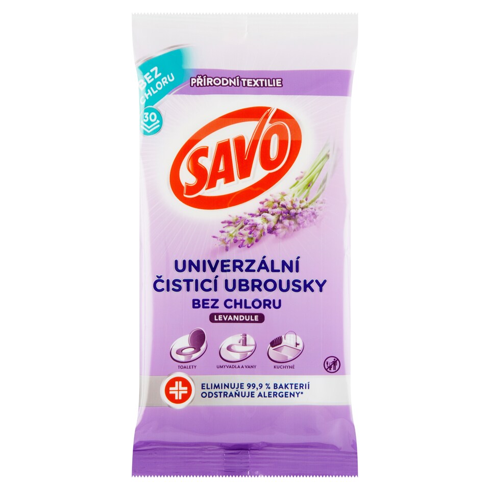 image 1 of Savo Univerzálne čistiace utierky bez chlóru levanduľa 30 ks