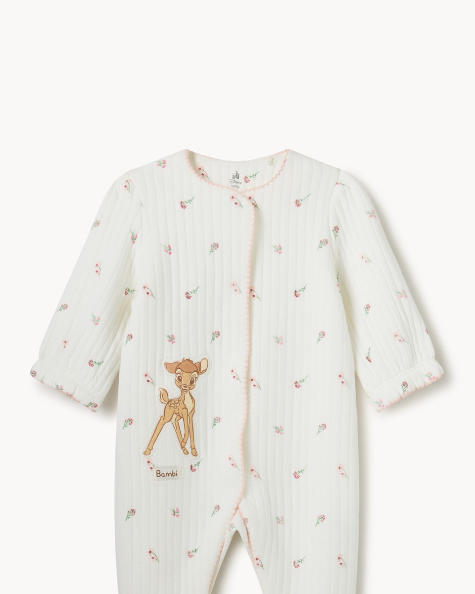 image 1 of Disney Bambi Quilted Floral Sleepsuit in White