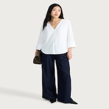 F&F V Neck Button Cuff Blouse in White