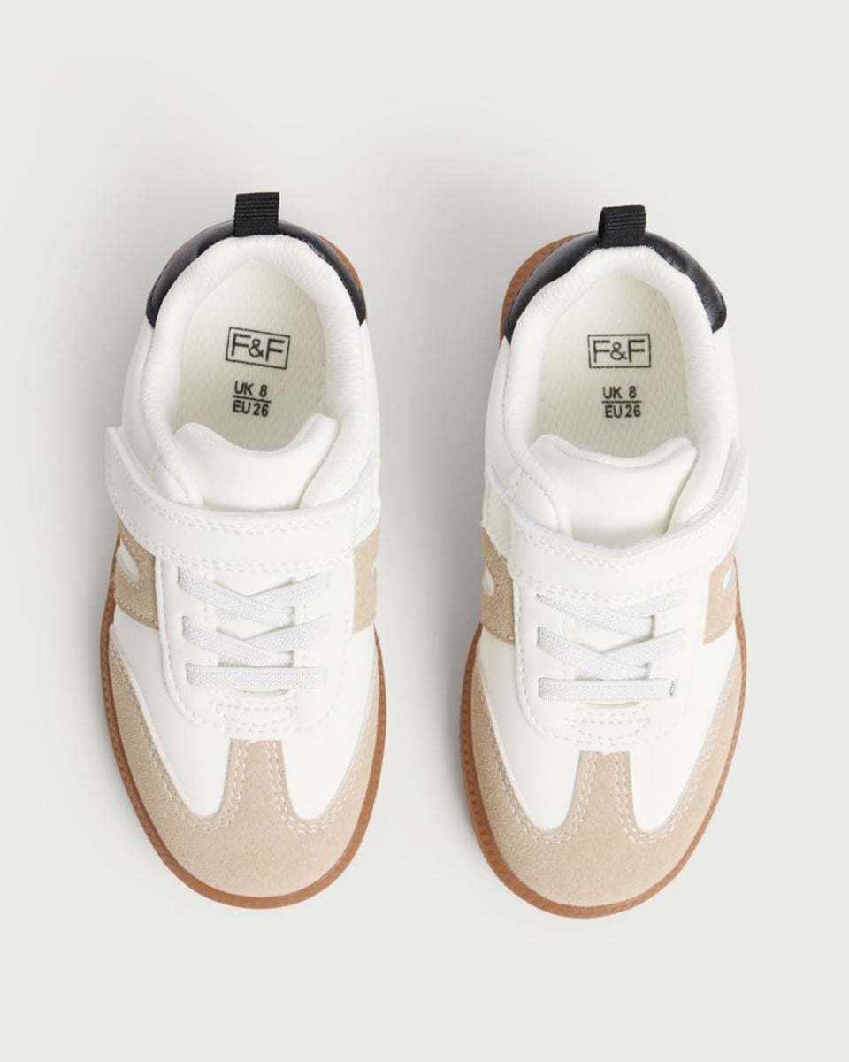 image 1 of F&F Boys Panelled Touch Strap Fastening Trainers in White