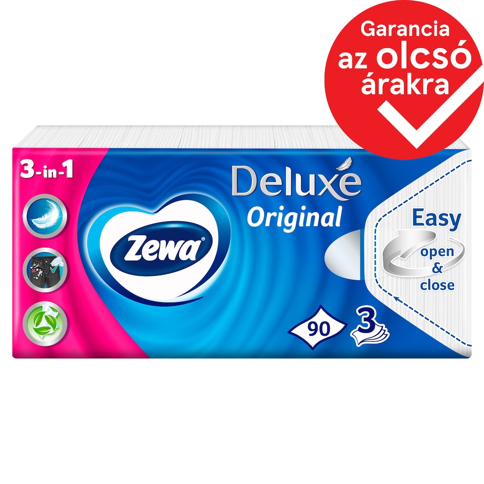 Zewa Deluxe Original illatmentes papír zsebkendő 3 rétegű 90 db  1. kép