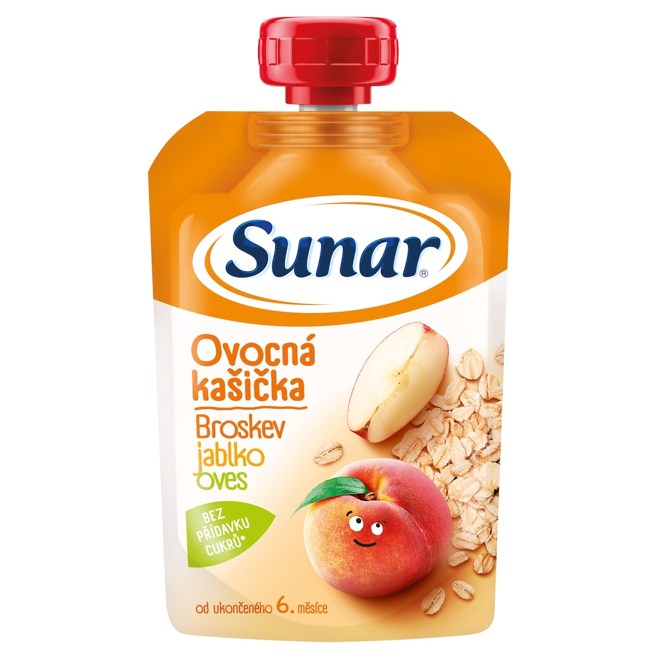 Sunar kašička ovocná kapsička broskev, jablko, ovesné vločky 6m+, 120g 