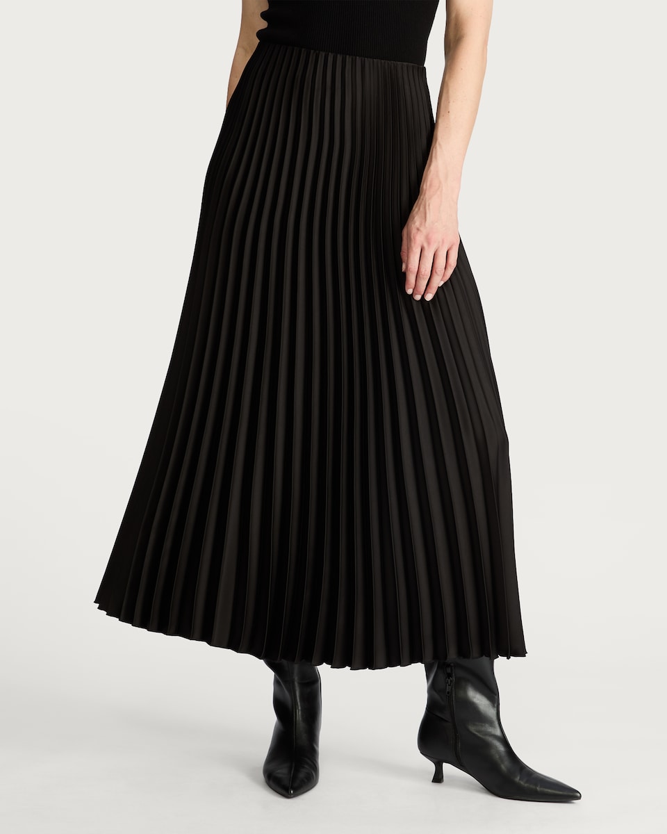image 1 of F&F Satin Look Pleated Midi Skirt in Black