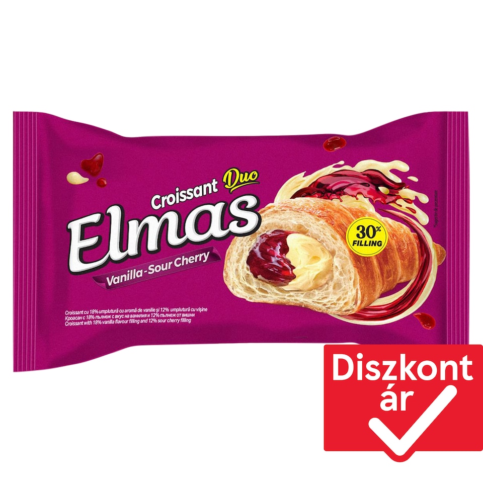 Elmas Duo croissant vanília ízű krém és meggyes krémmel töltve 60 g