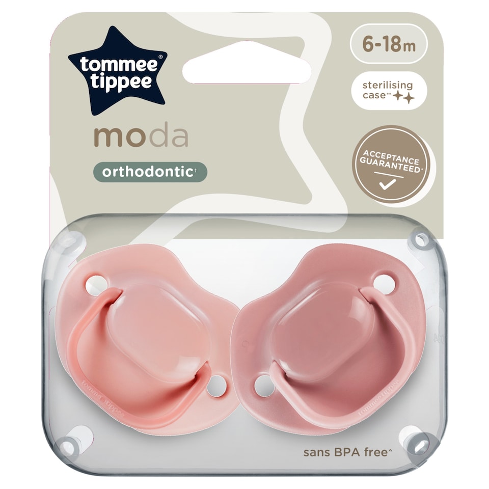 image 1 of Tommee Tippee Moda Soother, 6-18m, Pack of 2