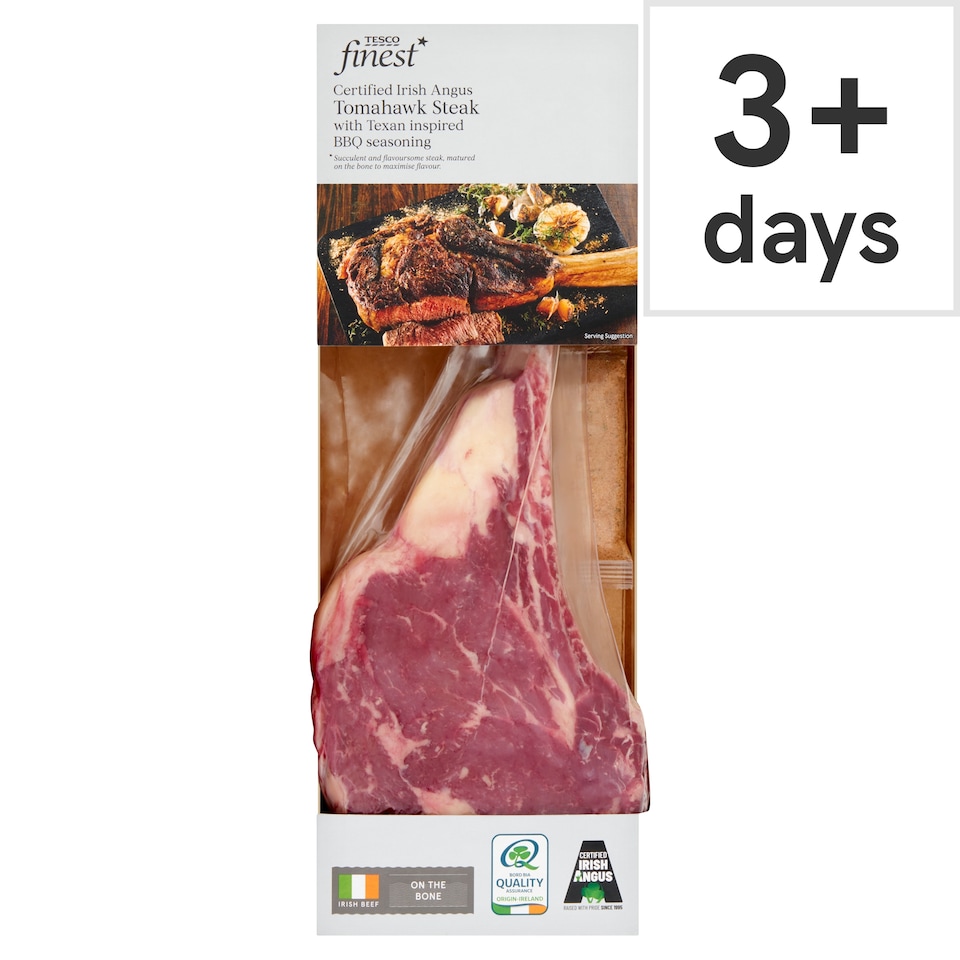 Tesco Finest Certified Irish Angus Tomahawk Steak With Texan Inspired BBQ Seasoning 745g