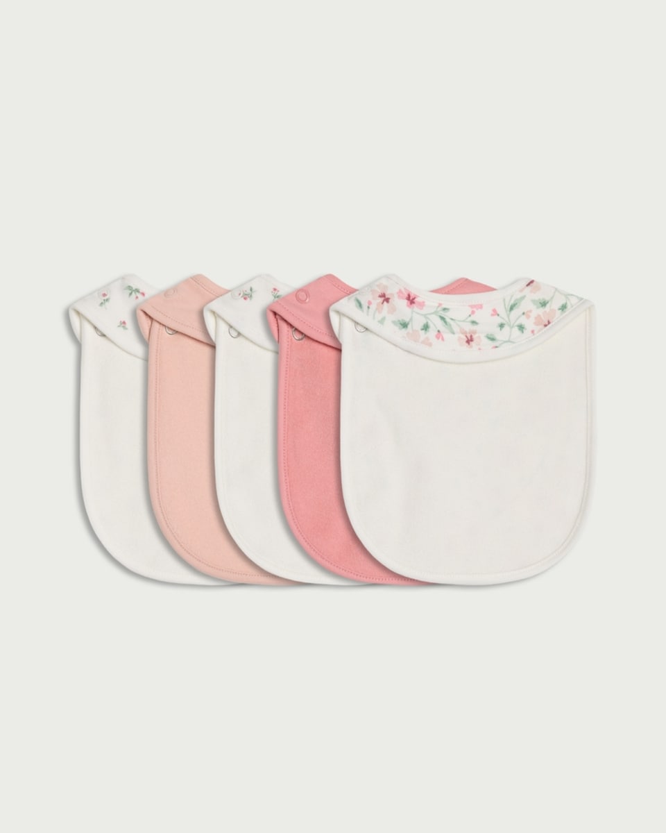 image 1 of F&F Baby 5-Pack Pure Cotton Bibs in Pink