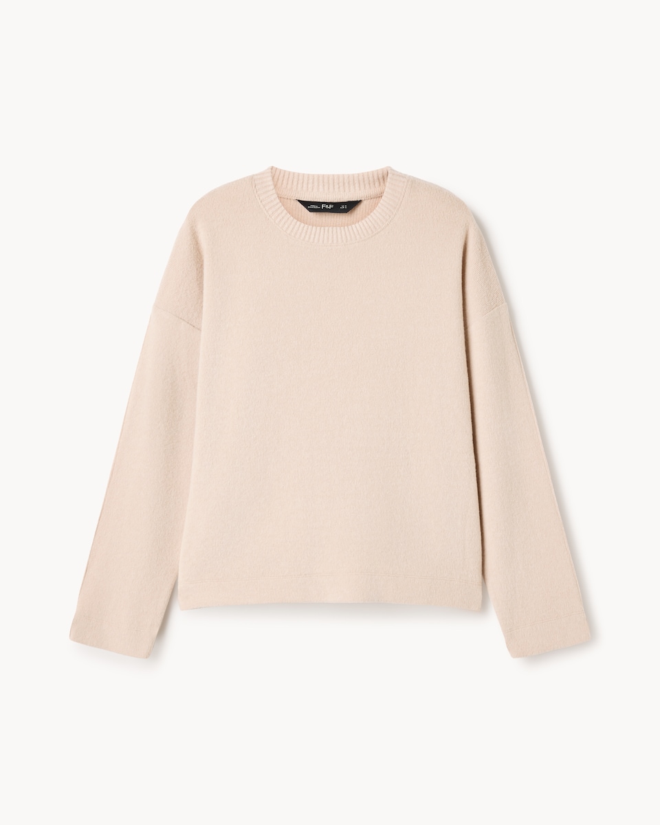 image 1 of F&F Brushed Dropped Shoulder Long Sleeved Top in Neutral