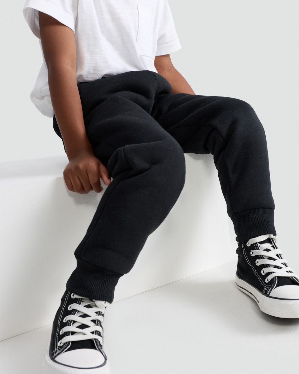 image 1 of F&F Boys Cotton Rich Borg Lined Cuffed Joggers in Black