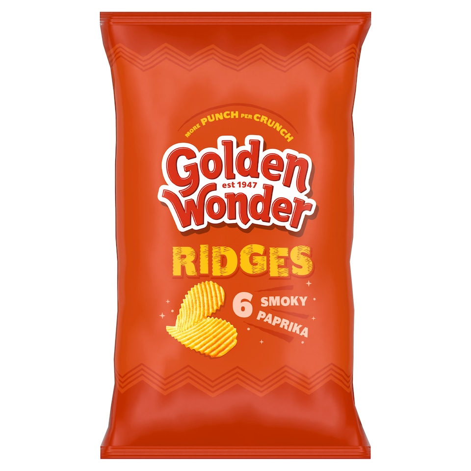 PROND PURE GOLD No.10 ボディパック 480g Golden Wonder Smoky Paprika Ridged Crisps 6 x 25g - Tesco Groceries