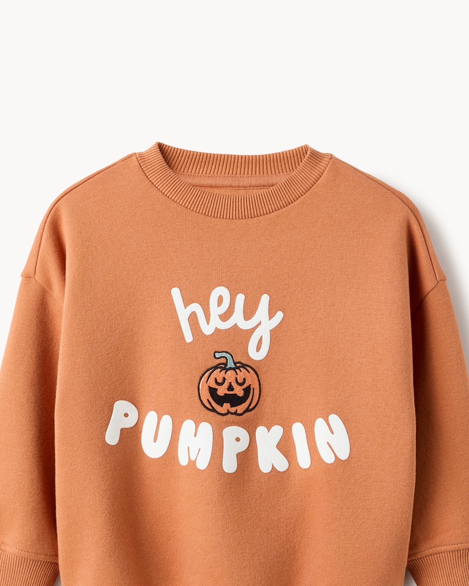 image 1 of F&F Boys Cotton Rich Pumpkin Sweatshirt and Joggers Set in Orange