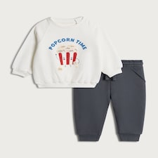 F&F Baby 2-Piece Cotton Rich Popcorn Time Sweatshirt and Joggers Set in Cream
