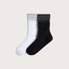 F&F Active 2-Pack Cotton Rich Ribbed Stripe Accent Crew Socks in Black