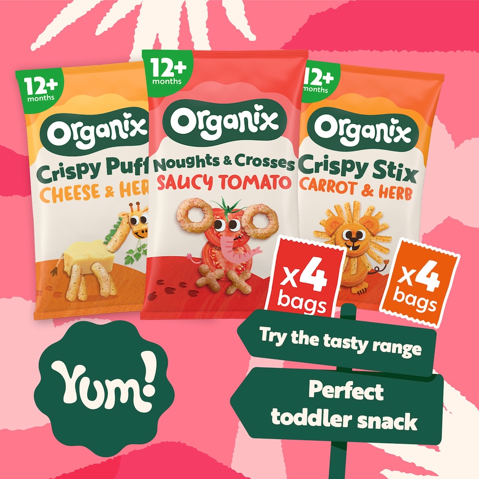 image 1 of Organix Tomato Noughts & Crosses Multipack Organic Toddler Puffs Snack 12 months+ 4x15g