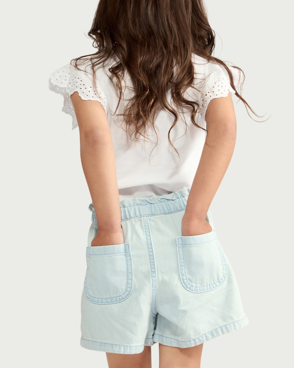 image 1 of F&F Girls Pure Cotton Frill Waist Shorts in Blue