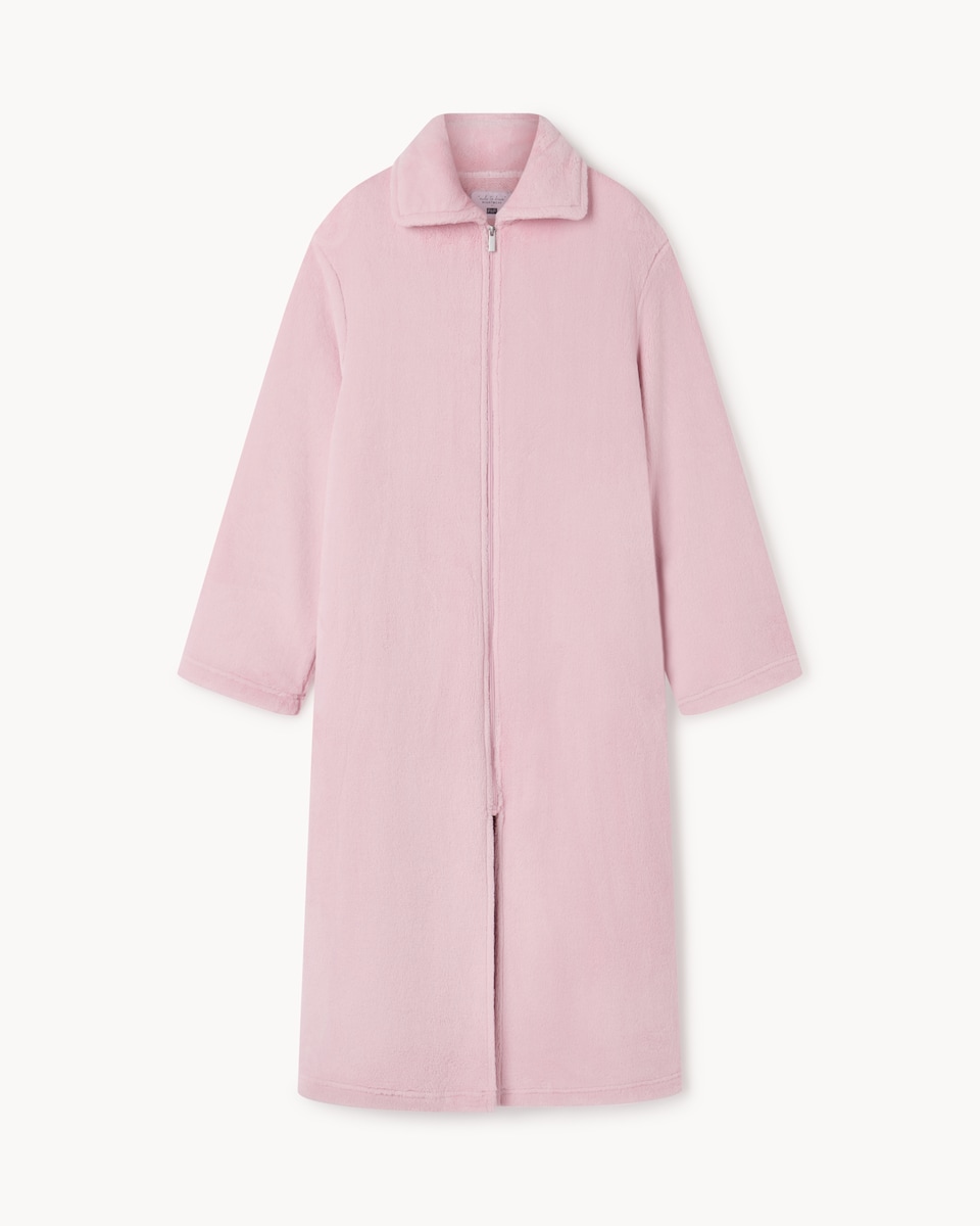 image 1 of F&F Fleece Zip Up Dressing Gown in Pink