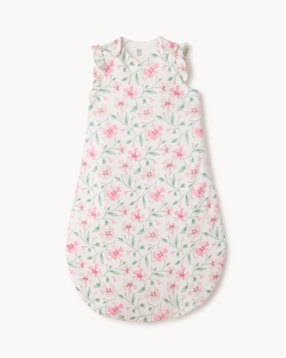 image 1 of F&F Baby Pure Cotton Floral Print 2.5 Tog Sleeping Bag in White
