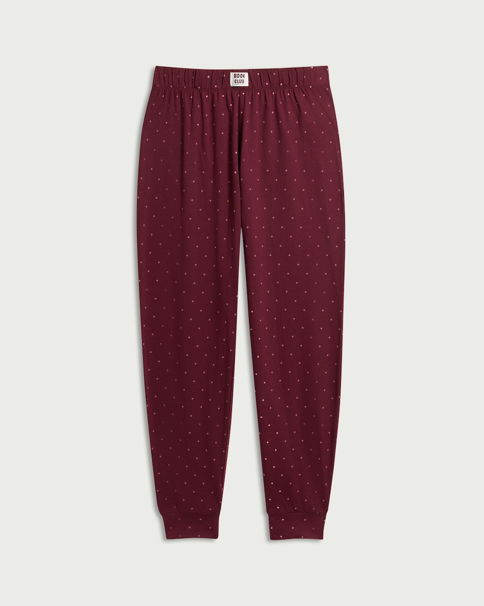image 1 of F&F Pure Cotton Polka Dot Pyjama Bottoms in Burgundy