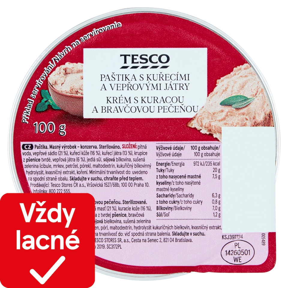 Tesco Krém s kuracou a bravčovou pečeňou 100 g