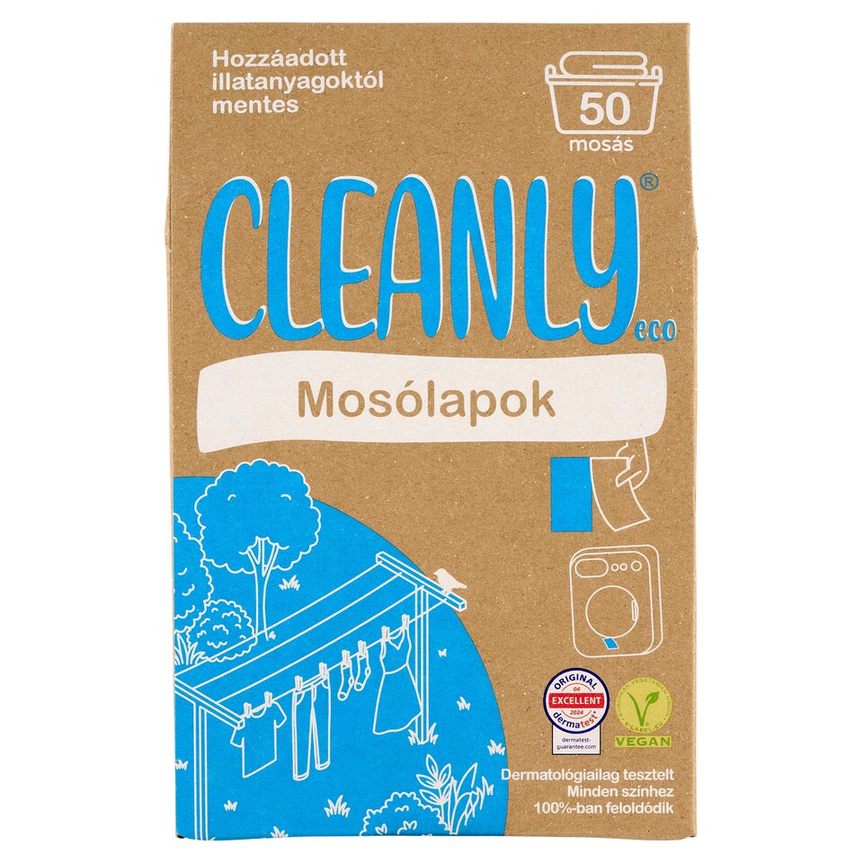 Cleanly Eco hozzáadott illatanyagoktól mentes mosólapok 50 mosás 87,5 g