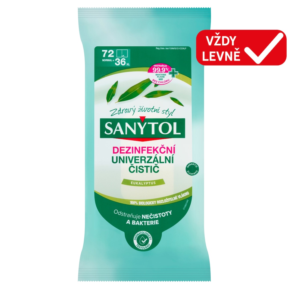 Obrázek 1 pro produkt Sanytol Dezinfekční univerzální čisticí utěrky eukalyptus 72 ks