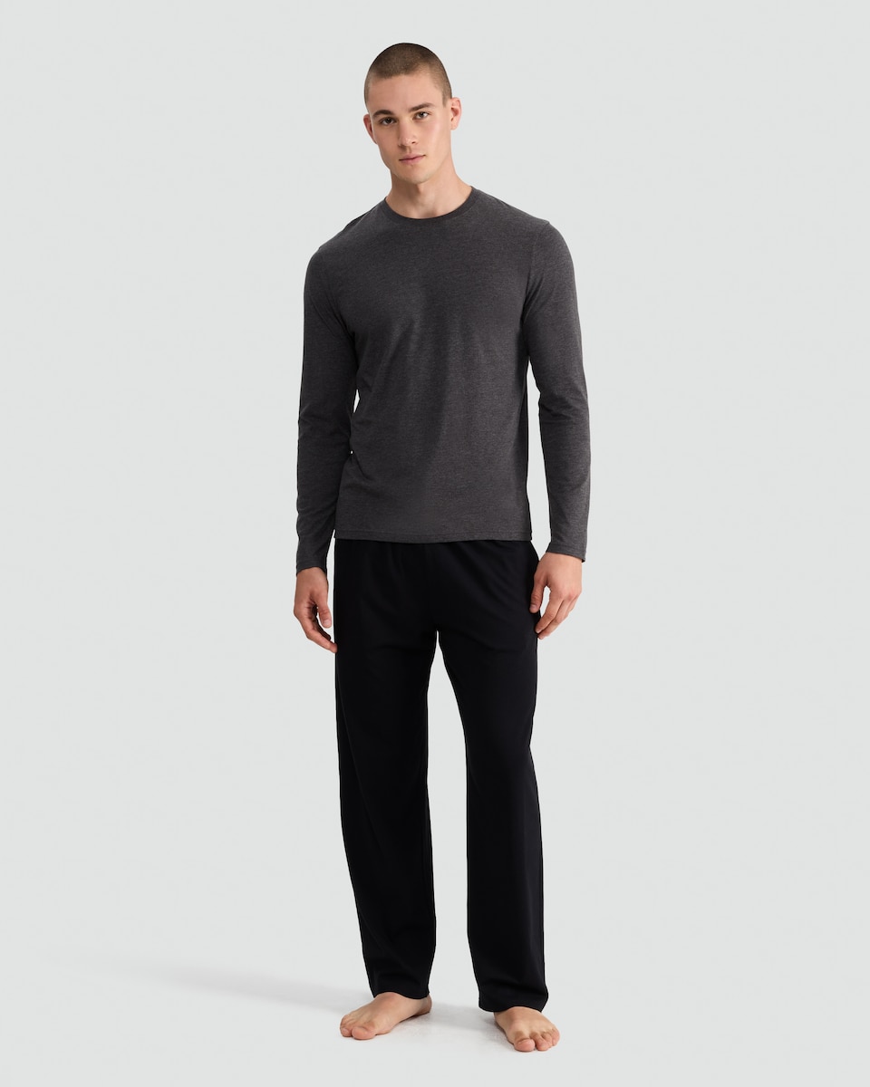 image 1 of F&F Cotton Rich Long Sleeved Top and Trousers Pyjama Set in Grey