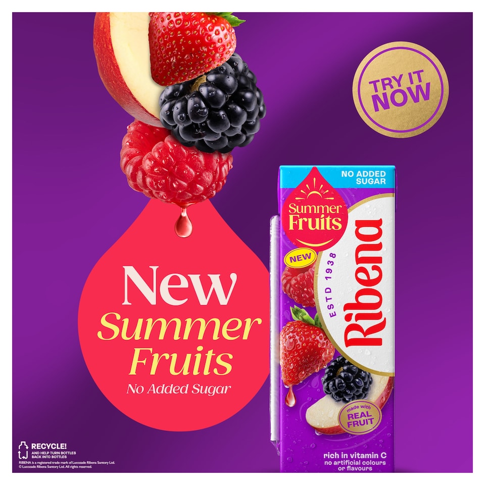 image 1 of Ribena Summer Fruits No Added Sugar Juice Drink 6x250ml