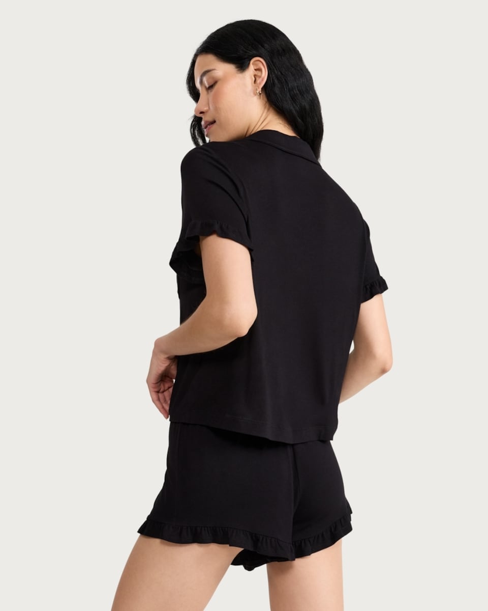image 1 of F&F 2-Piece Frill Trim Pyjama Set in Black