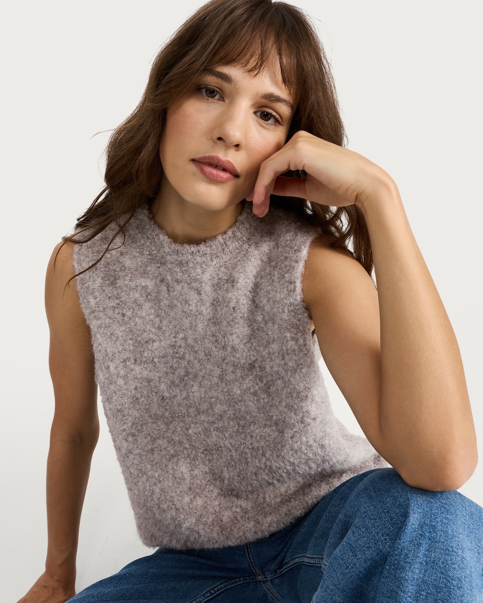image 1 of F&F Textured Knitted Sleeveless Top with Wool in Mink