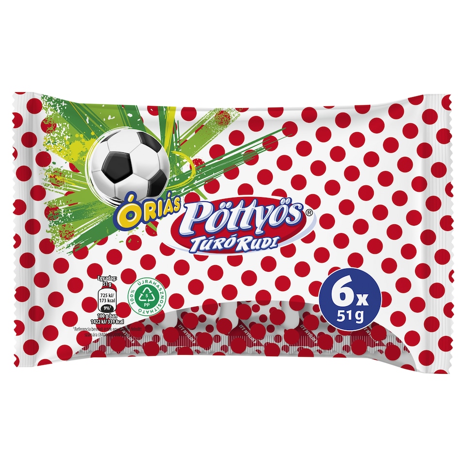 Pöttyös Óriás Túró Rudi Unflavoured Cottage Cheese Dessert with Cocoa Coating 6 x 51 g (306 g)