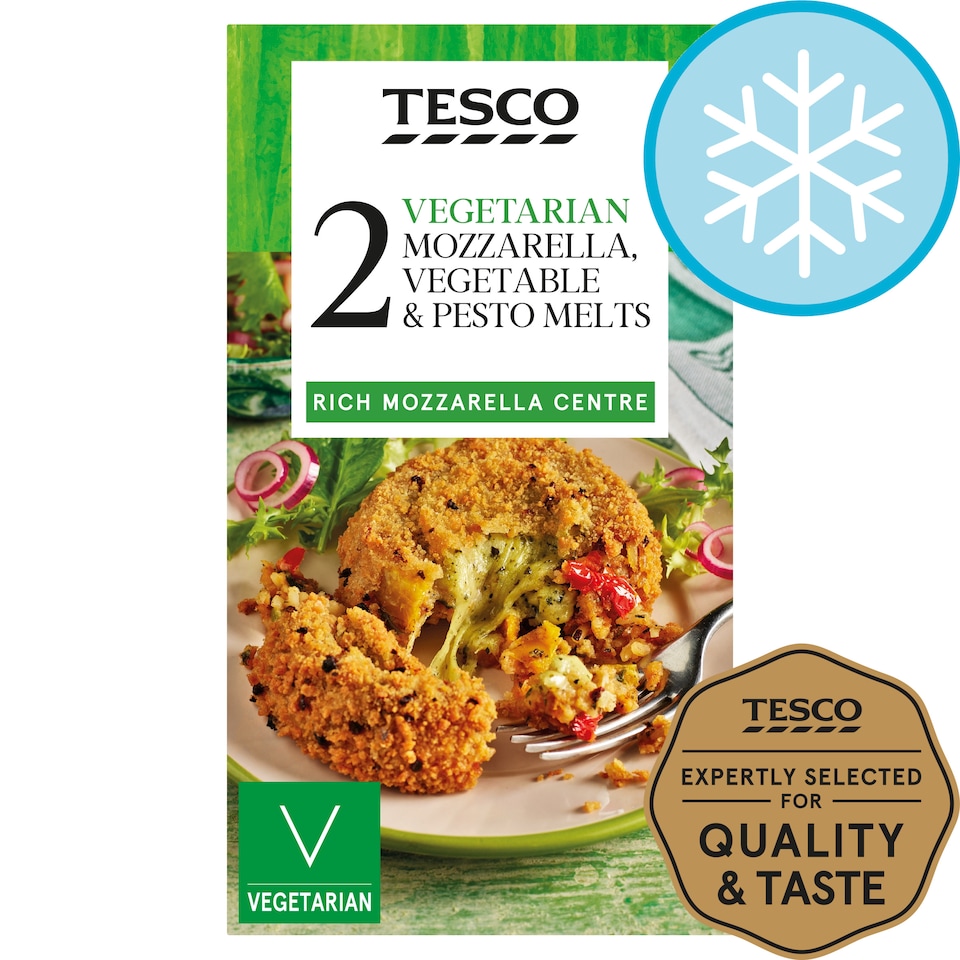 Tesco 2 Vegetarian Mozzarella Roast Vegetable & Pesto Melts 280G