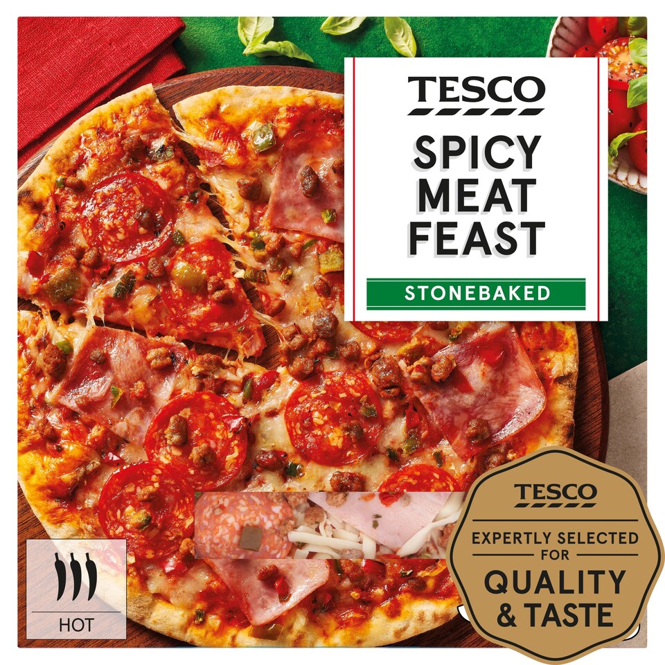 Tesco Stonebaked Spicy Meat Feast Pizza 305G