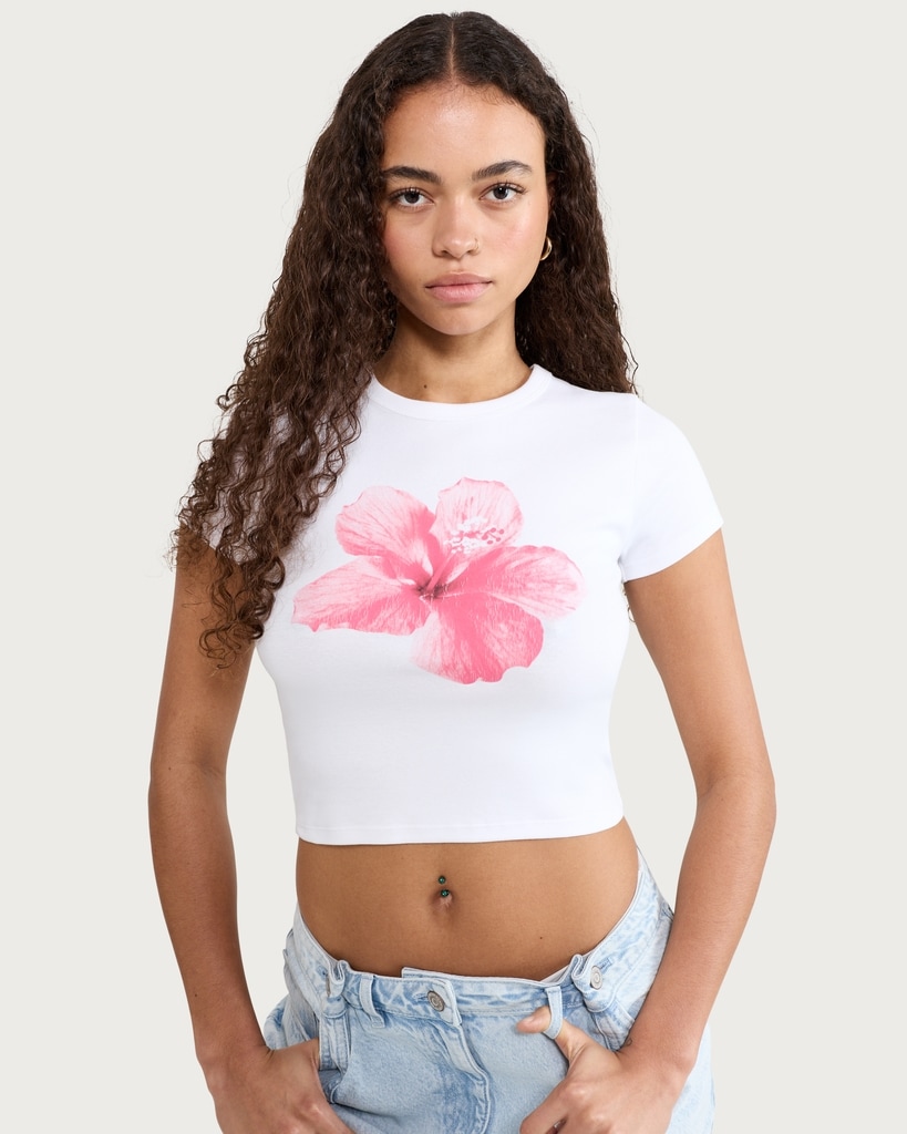 OH ME OH MY Cotton Rich Hibiscus Print T-Shirt in White - Tesco