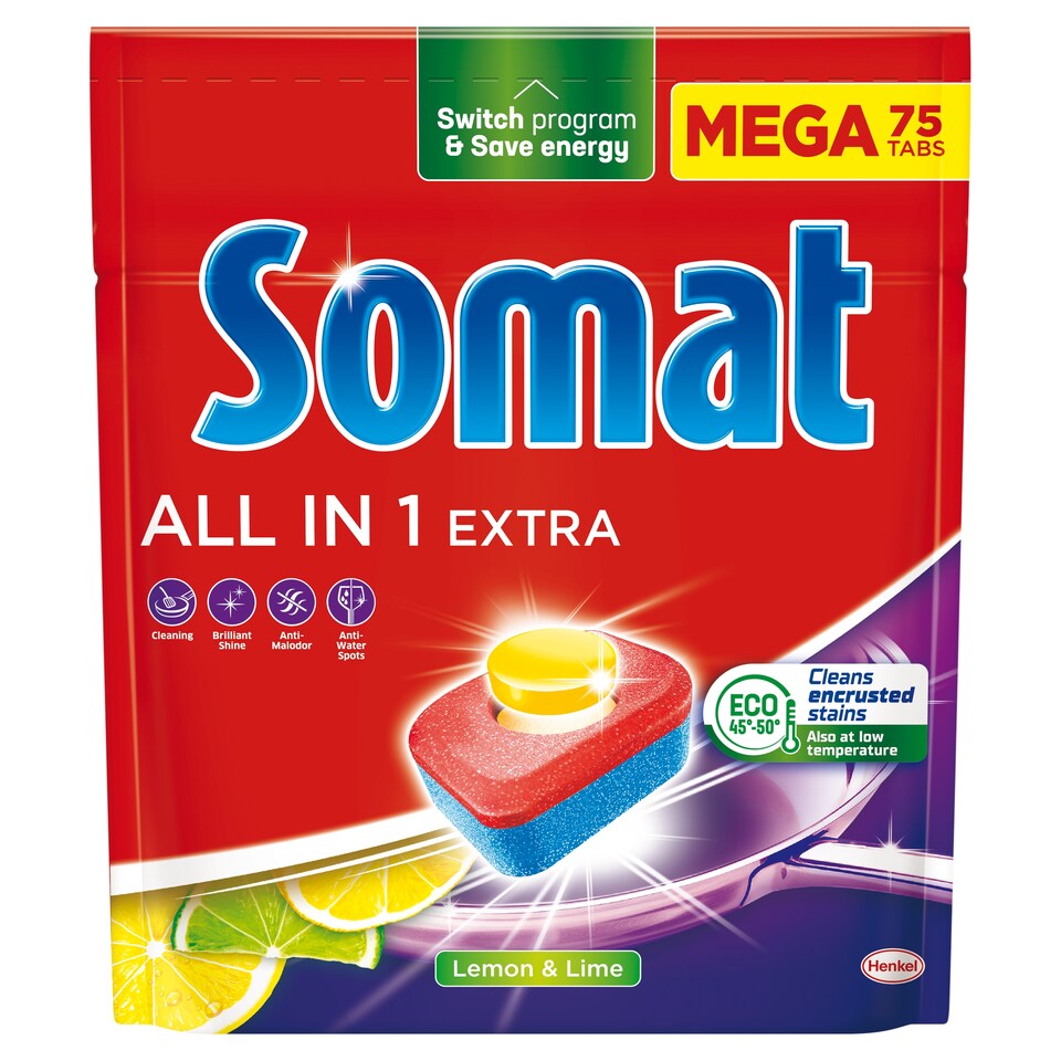 Somat All in 1 Extra Lemon & Lime tablety do automatické myčky na nádobí 75 ks 1245g