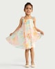 image 1 of F&F Girls Tropical Print Pleated Dress in Multi