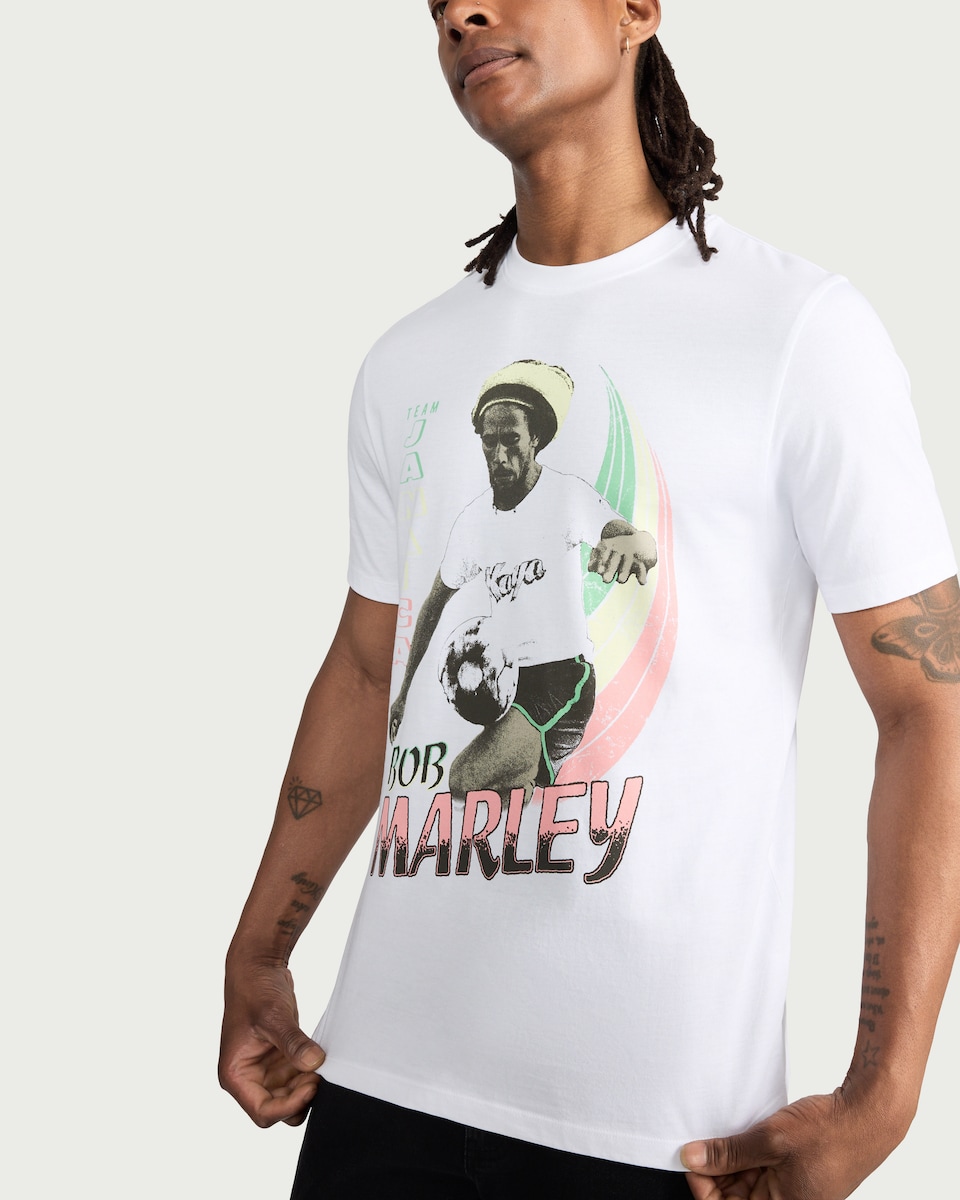 image 1 of Bob Marley Pure Cotton Team Jamaica T-Shirt in White