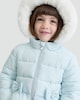 image 1 of F&F Girls Faux Fur Hood Padded Shower Resistant Coat in Blue