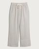 image 4 of F&F Linen Rich Striped Wide Leg Drawstring Trousers in Stone