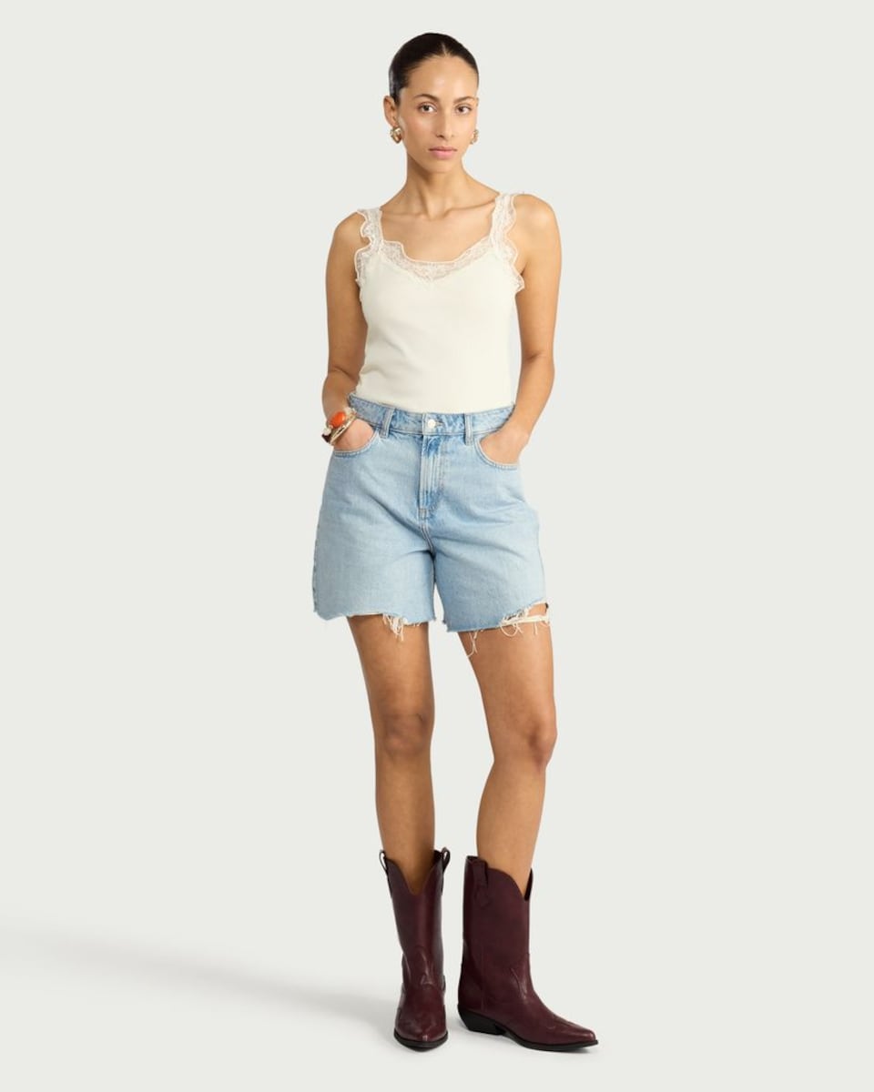 image 1 of F&F Cotton Rich Lace Trim Vest in Cream